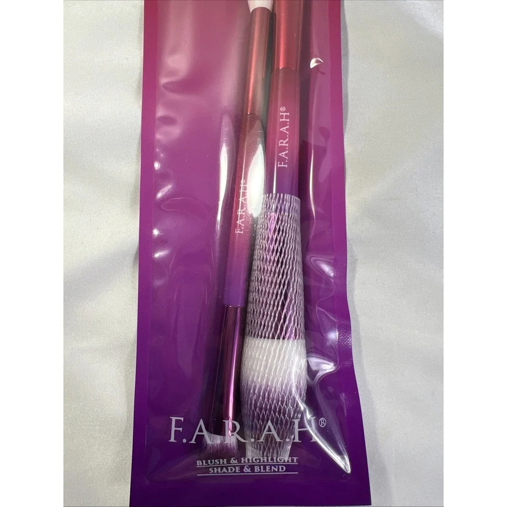 F.A.R.A.H Blush & Highlight Shade & Blend Makeup Brush Set‎ Pink Purple New